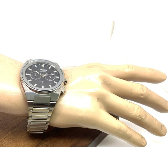 Citizen Mens Watch Eco-Drive CA4580-50E Chronograph Black Dial Silver Steel 43mm - Picture 5 of 15